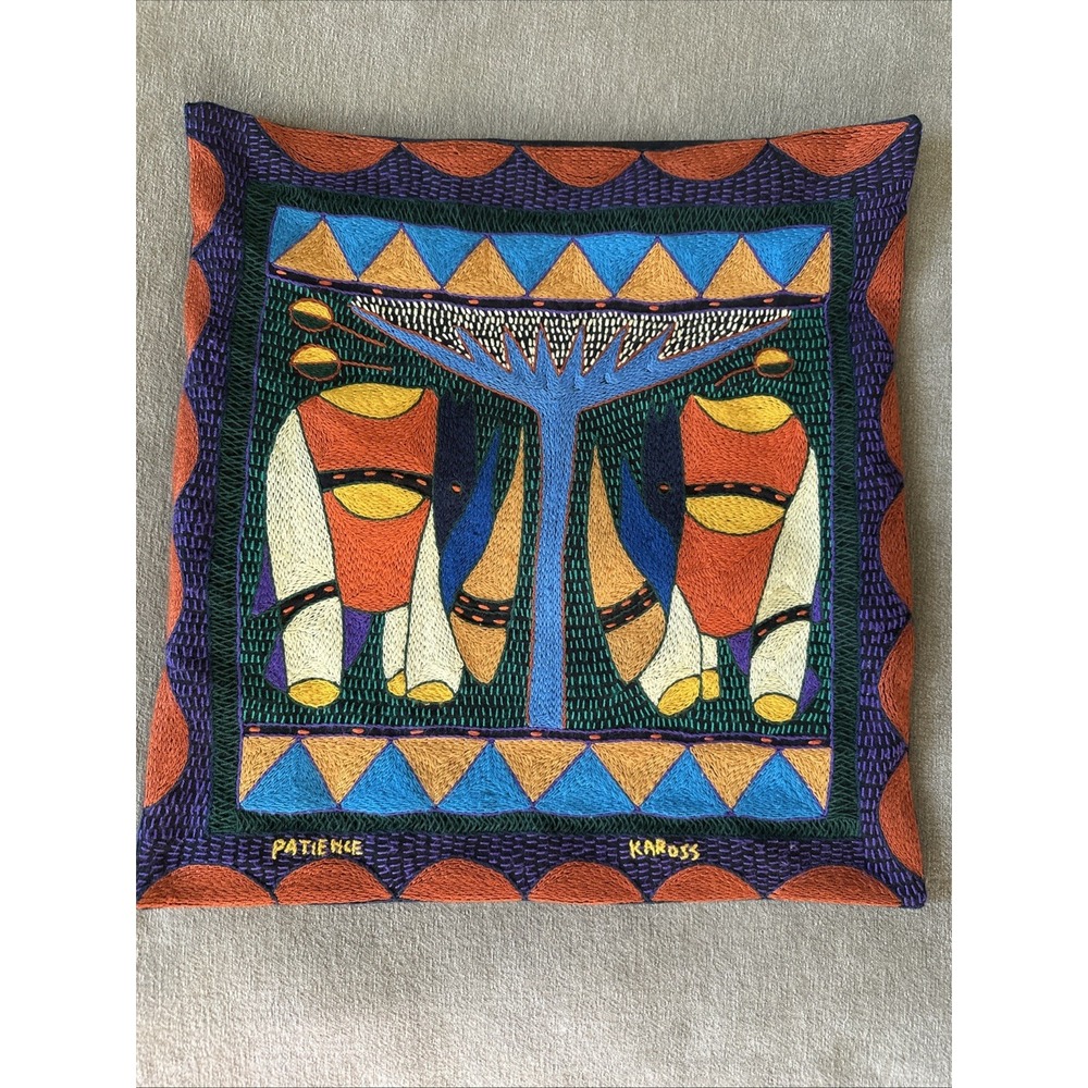 Kaross South African Animal Hand Embroidered Shangaan Cloths Pillow Cover 17" Sq
